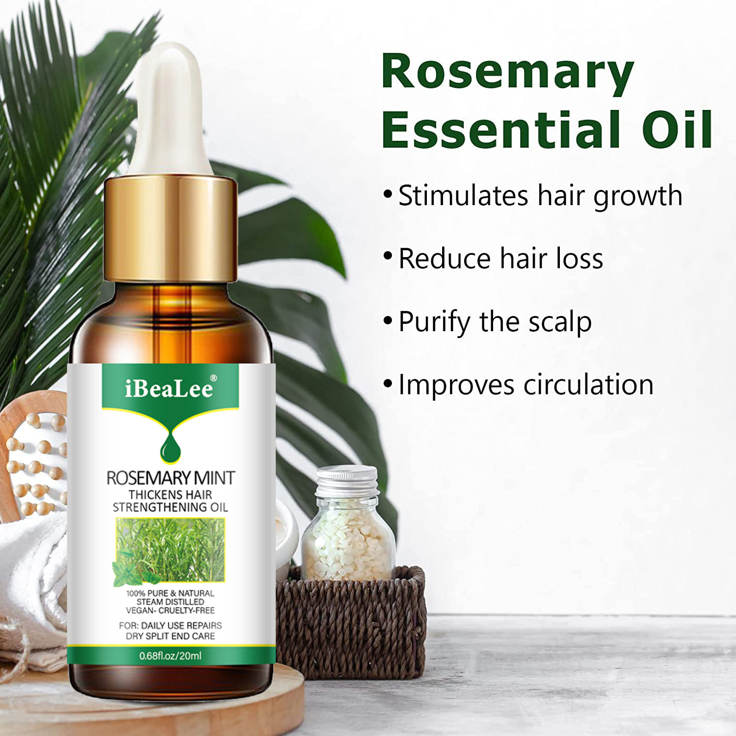 iBeaLee Rosemary Mint Hair Care Essential Oil Hair Strengthening Oil Thick Hair Growing Essence Serum Hair Treatments 20ml