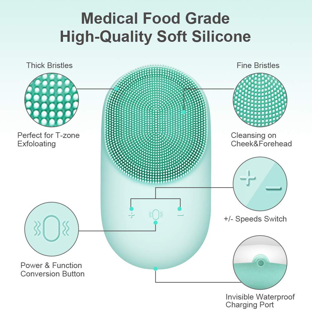 (Pink) Facial Cleanser Silicone Sonic Face Scrubber Electric Face Pore Brush Skin Care Ultrasonic Cleaner Remove Blackhead Beauty Massager Deep Cleansing