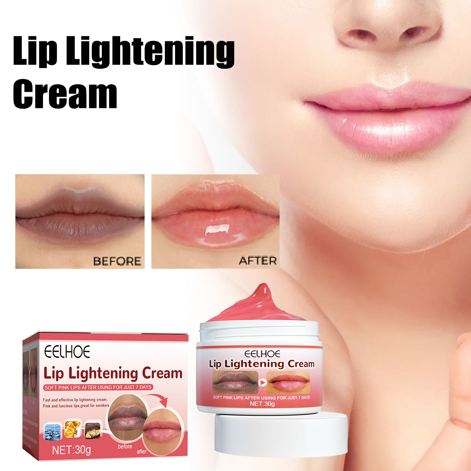 Lip Lightening Lips Cream Pink Fresh Bleaching Treatment Lip Balm Whitening Hydrating Lip Moisturizer Lip Care 30g
