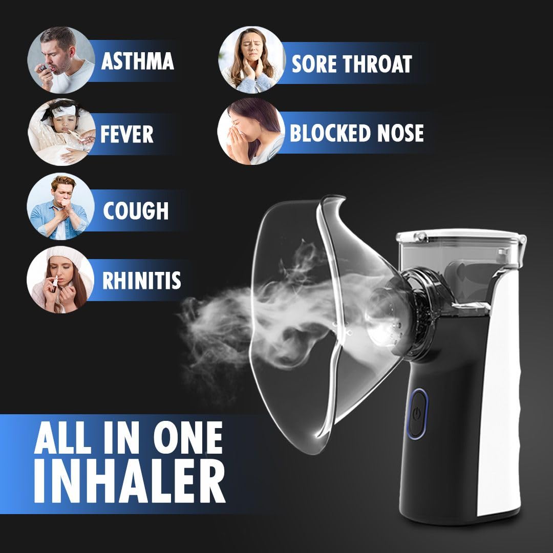 (Blue) Portable Handheld Nebulizer Mini Portable Steam Inhaler Electric Handheld Machine Steam Inhaler Atomizer for Adults and Kids Travel and Home Use