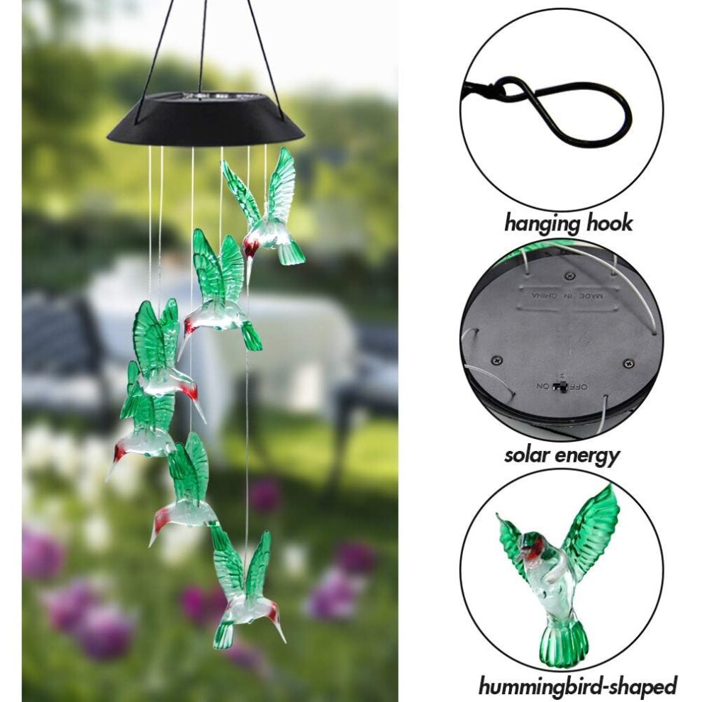 Solar Hummingbird Wind Chimes Solar Garden Lights