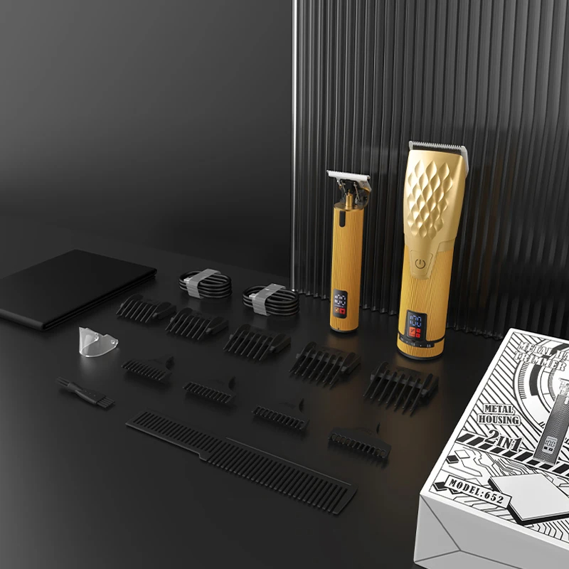 (Black) Professional High Power Hair Clipper Set for Men Barber Rechargeable Hair Trimmer Salon T Blade Trimmer Machine Tools