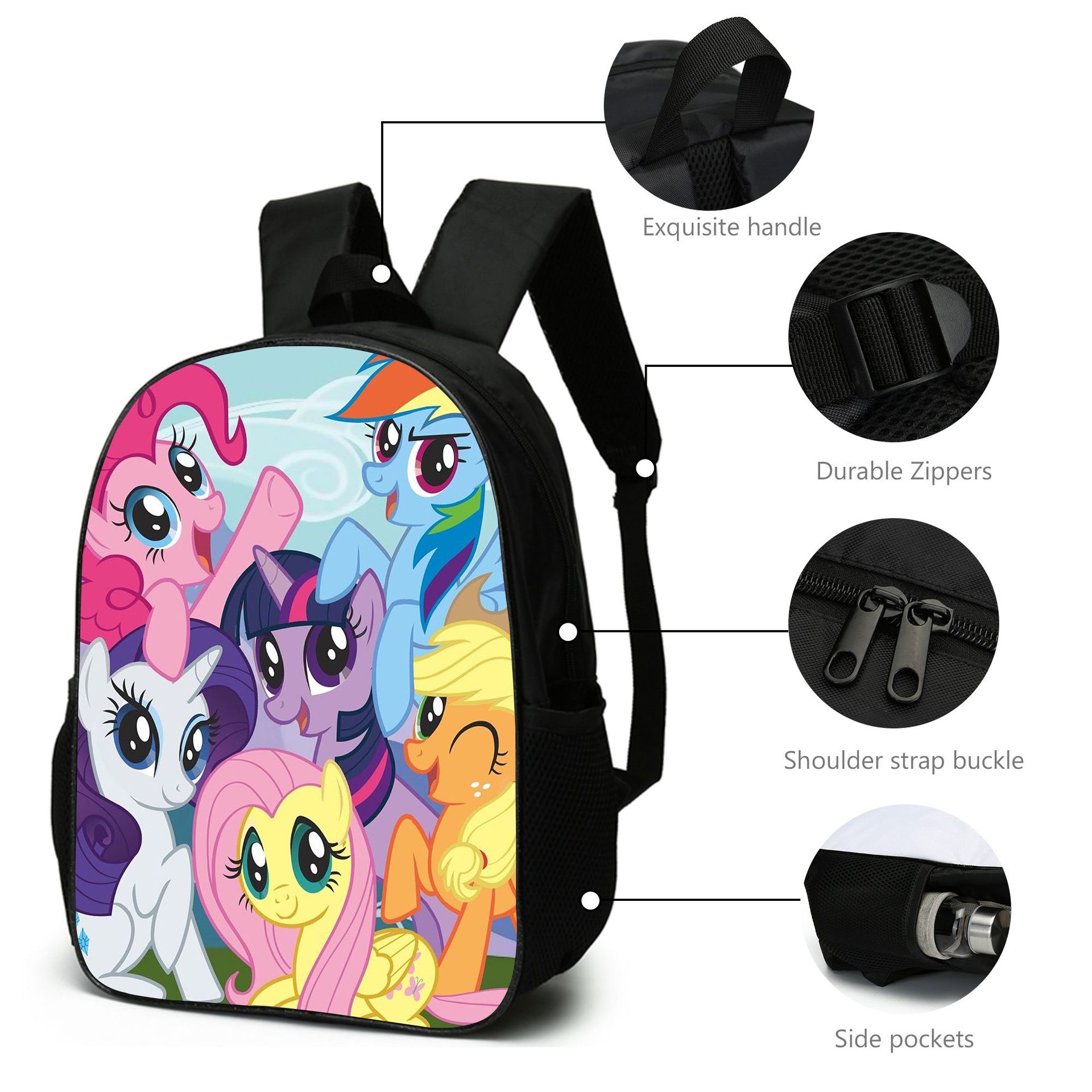 My Little Pony  3 Pcs Set Anime Game 3D Printed Backpacks Messenger Bag Pencil Bag Canvas School Bag