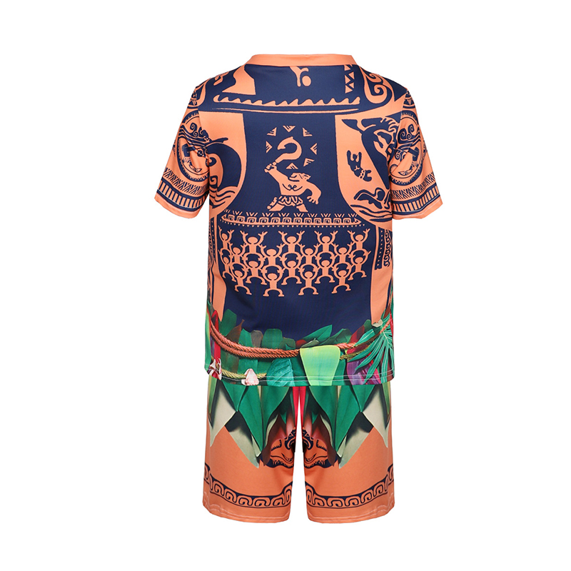 (Size 100) Moana Maui Costume for Kids Boys Fancy Dress Up Halloween Birthday Theme Party Outfits Kids Short Sleeve T Shirt Tattoo Tops  Pants Cosplay Outfits
