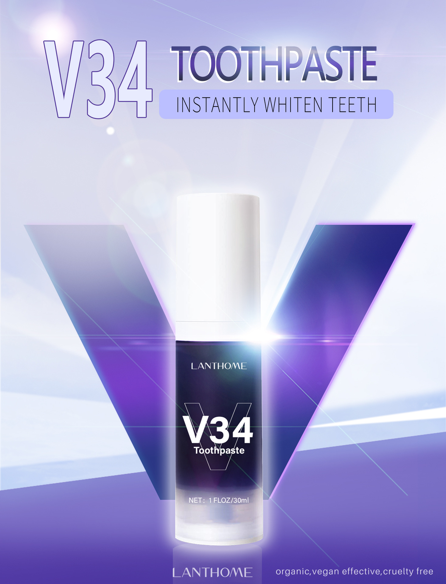 V34 Smile Tooth Whitening Toothpaste Plaque Removal Purple Corrector Tooth Whitening Toothpaste Enamel Care Easily Reduce Yellowing Oral Clean Care