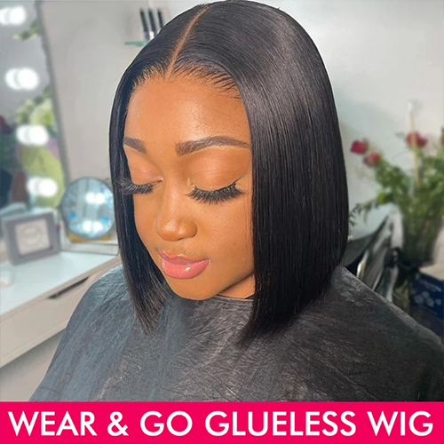 Wear Go Glueless Bob Wig Lace Front Human Hair Wigs Short Pre Plucked Straight 13x4 HD Transparent Lace Frontal Wig Bob