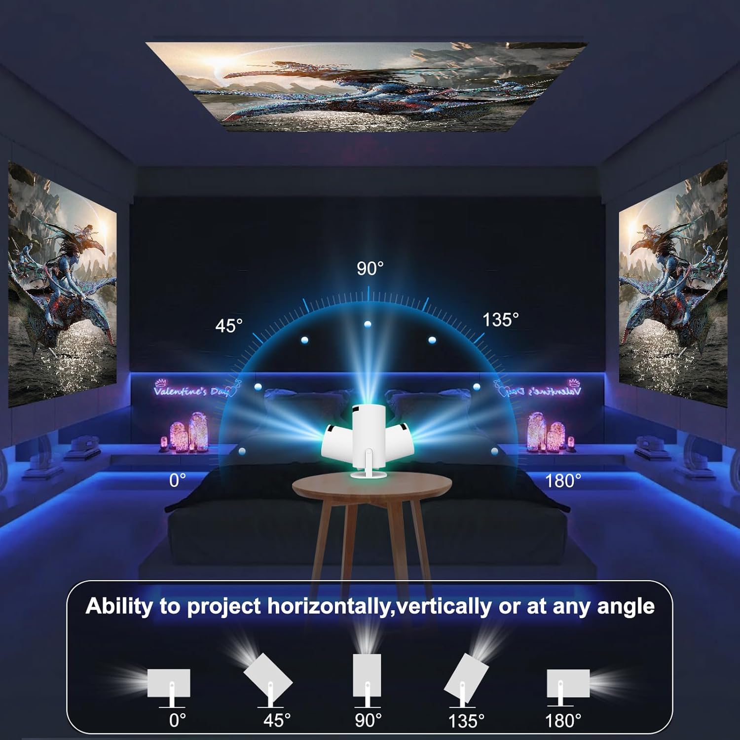 (White) Mini Projector with WIFI and Bluetooth, 4K 1080P Support Portable Projector Rotatable 130 Inch Screen Movie Projector Auto Keystone Compatible for Laptop PC Smartphone