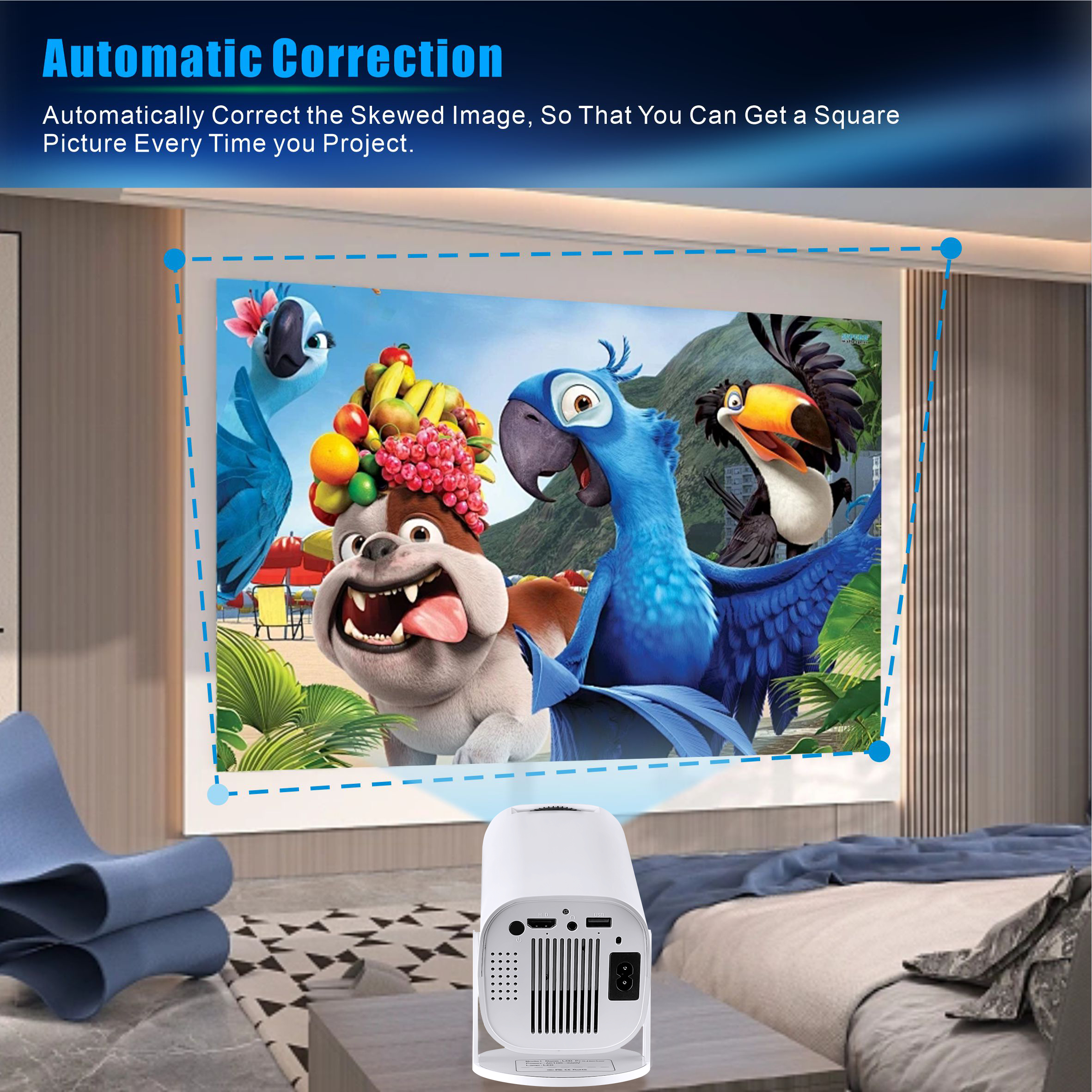 (White) Smart Projector Support 4K HD Wifi Projector Android WIFI BT 1080P Auto Keystone Home Cinema Beam Outdoor Portable Projectors