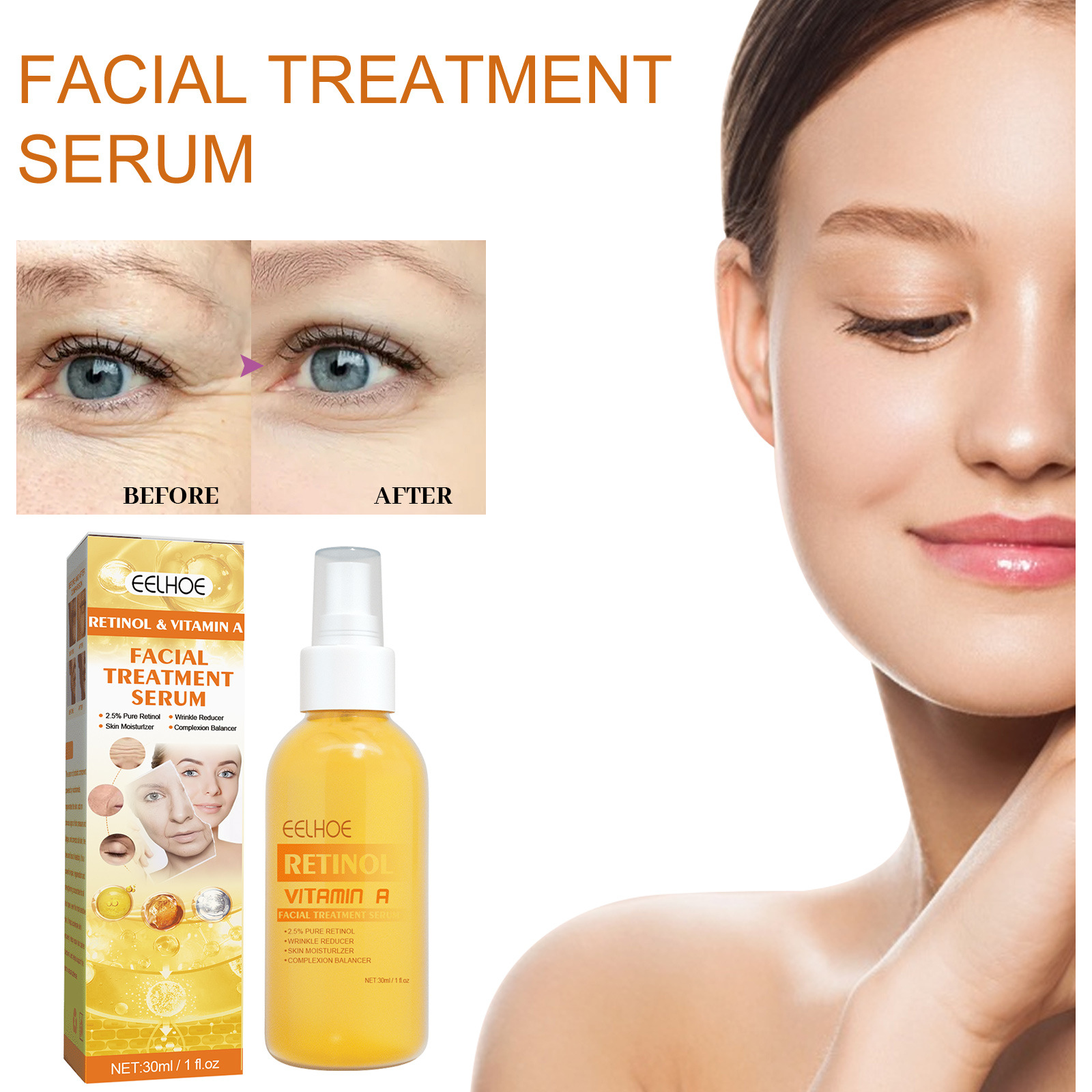 (1 PC) Retinol Anti Wrinkle Essence Against Multiple Fine Line Serum Spray Anti Aging Firming Pore Shrink Brightening Lifting Hydrating Tightening Nourishing
