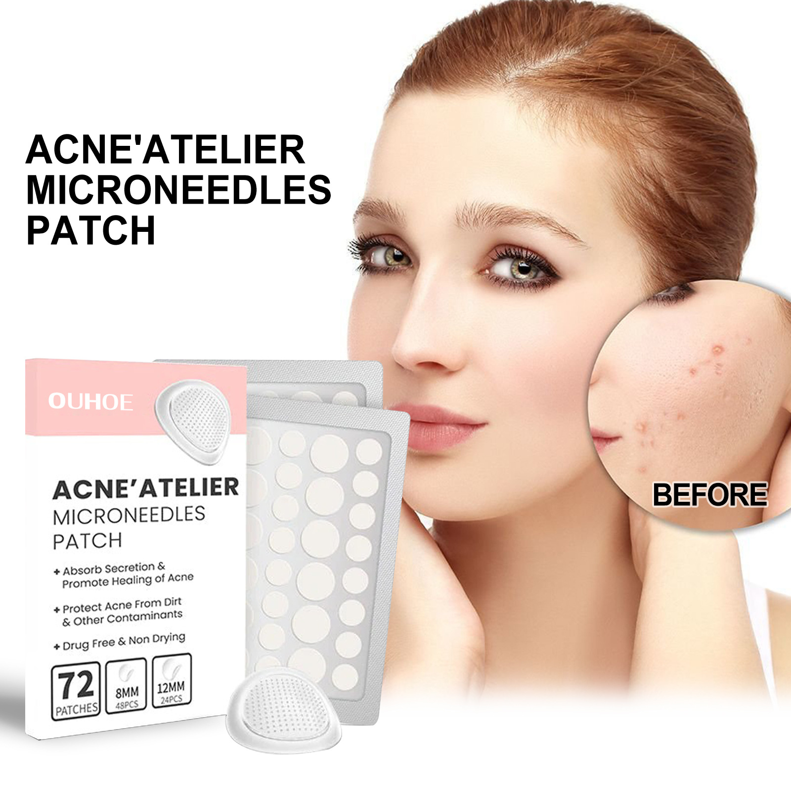 (1 PC) Face Patches For Pimples Microneedles Drying Patch Blemish Covering Repair Stickers Invisible Anti Acne Spots Marks Concealer Care Absorbing All Day