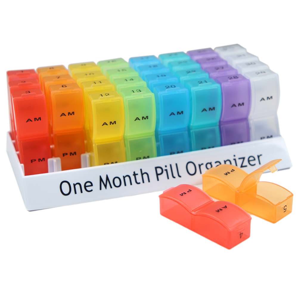 Portable Pill Organizer One Month Pill Box 2 Times A Day AM PM for Vitamins Supplement 31 Day Storage  Medicine Container Travel Pill Cases