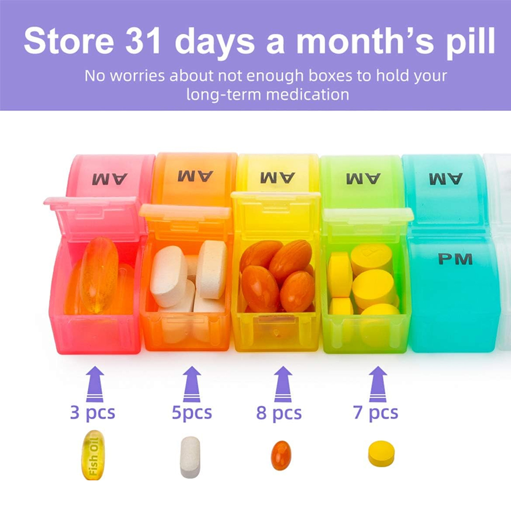 Portable Pill Organizer One Month Pill Box 2 Times A Day AM PM for Vitamins Supplement 31 Day Storage  Medicine Container Travel Pill Cases