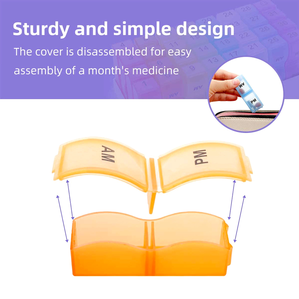 Portable Pill Organizer One Month Pill Box 2 Times A Day AM PM for Vitamins Supplement 31 Day Storage  Medicine Container Travel Pill Cases