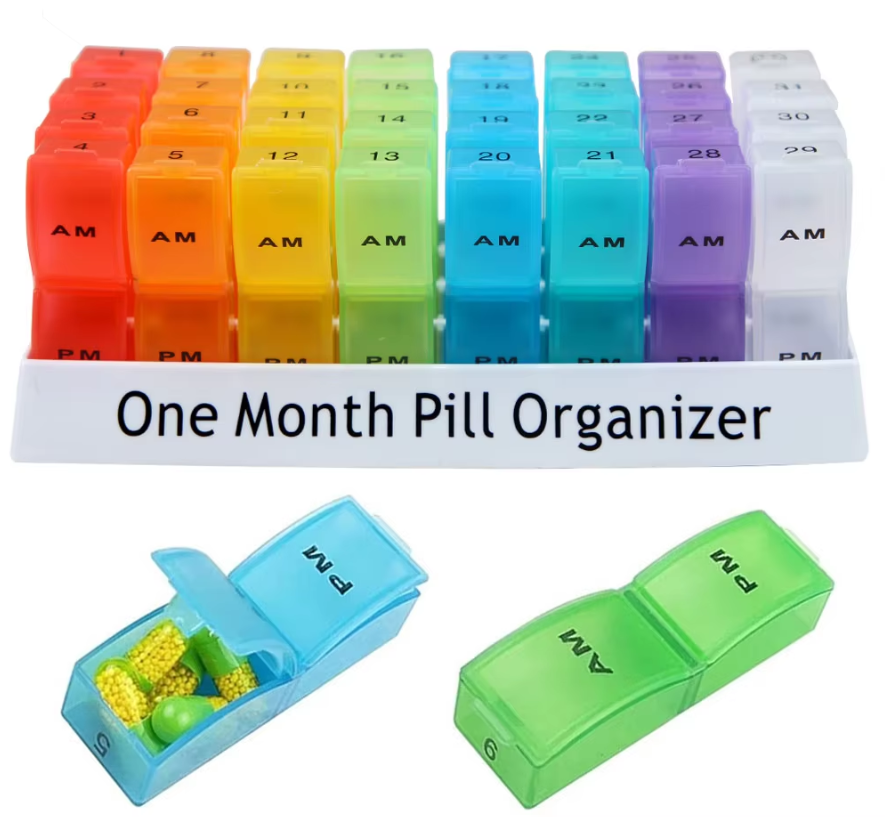 Portable Pill Organizer One Month Pill Box 2 Times A Day AM PM for Vitamins Supplement 31 Day Storage  Medicine Container Travel Pill Cases