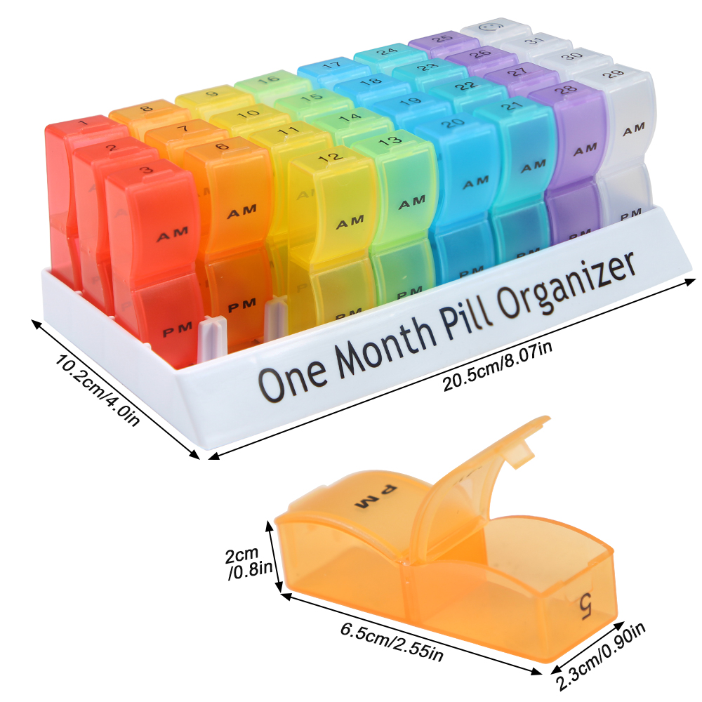 Portable Pill Organizer One Month Pill Box 2 Times A Day AM PM for Vitamins Supplement 31 Day Storage  Medicine Container Travel Pill Cases