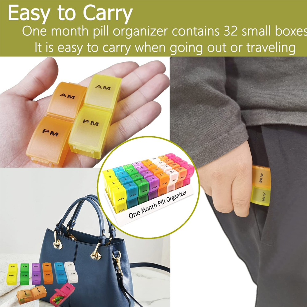 Portable Pill Organizer One Month Pill Box 2 Times A Day AM PM for Vitamins Supplement 31 Day Storage  Medicine Container Travel Pill Cases