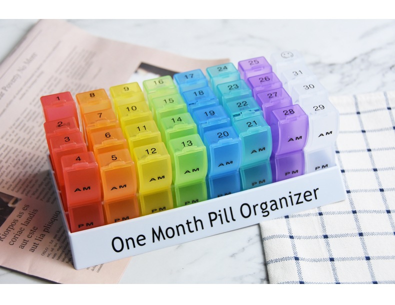 Portable Pill Organizer One Month Pill Box 2 Times A Day AM PM for Vitamins Supplement 31 Day Storage  Medicine Container Travel Pill Cases