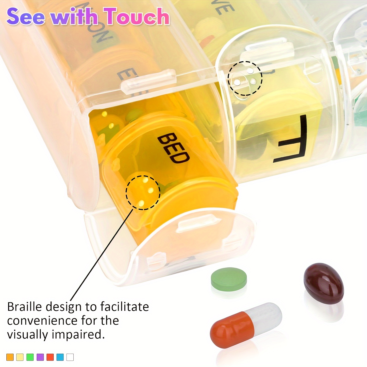 Portable Travel Pill Box 7 Days 28 Grids Pill Cases Container Weekly Rainbow Pill Organizer Storage for Vitamin Medicine Fish Oils Supplements  Easy to Open