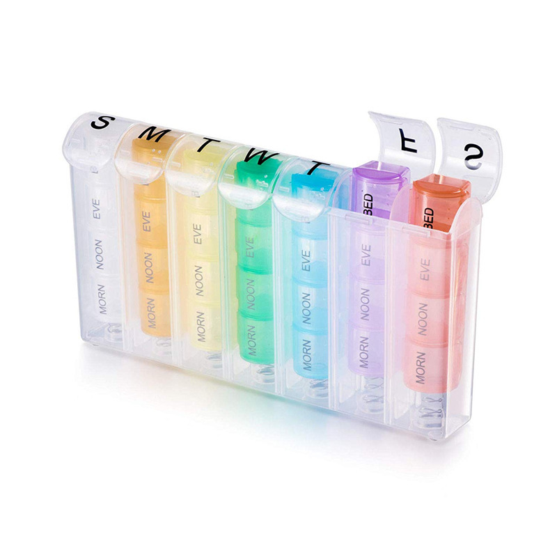 Portable Travel Pill Box 7 Days 28 Grids Pill Cases Container Weekly Rainbow Pill Organizer Storage for Vitamin Medicine Fish Oils Supplements  Easy to Open