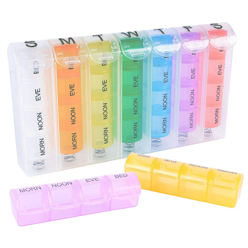 Portable Travel Pill Box 7 Days 28 Grids Pill Cases Container Weekly Rainbow Pill Organizer Storage for Vitamin Medicine Fish Oils Supplements  Easy to Open