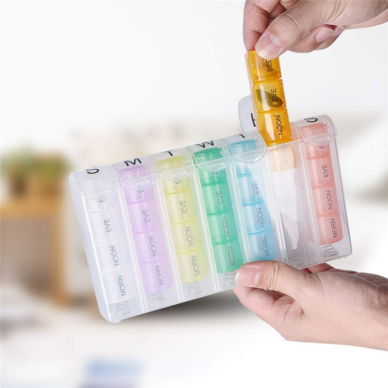 Portable Travel Pill Box 7 Days 28 Grids Pill Cases Container Weekly Rainbow Pill Organizer Storage for Vitamin Medicine Fish Oils Supplements  Easy to Open
