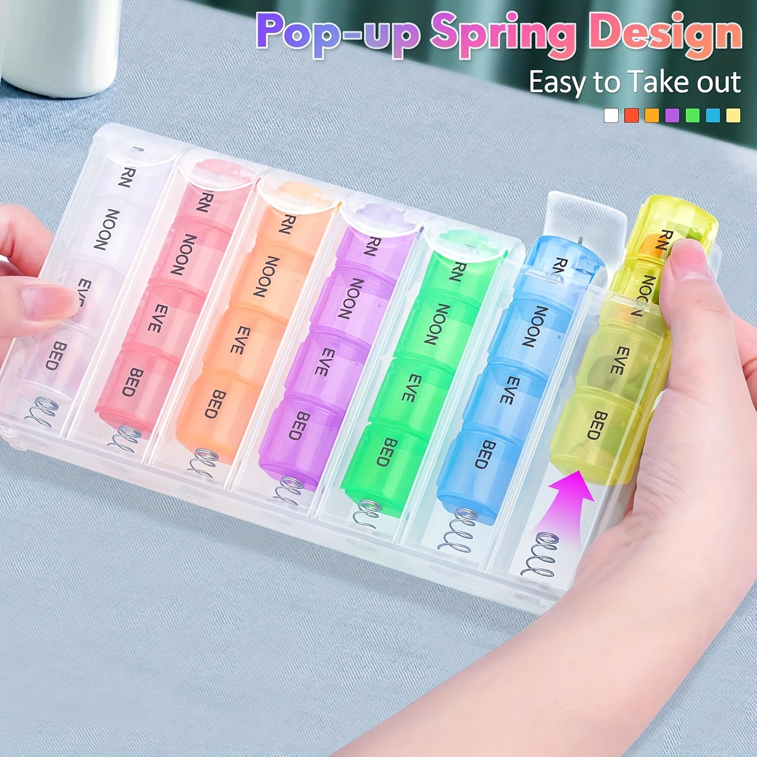 Portable Travel Pill Box 7 Days 28 Grids Pill Cases Container Weekly Rainbow Pill Organizer Storage for Vitamin Medicine Fish Oils Supplements  Easy to Open