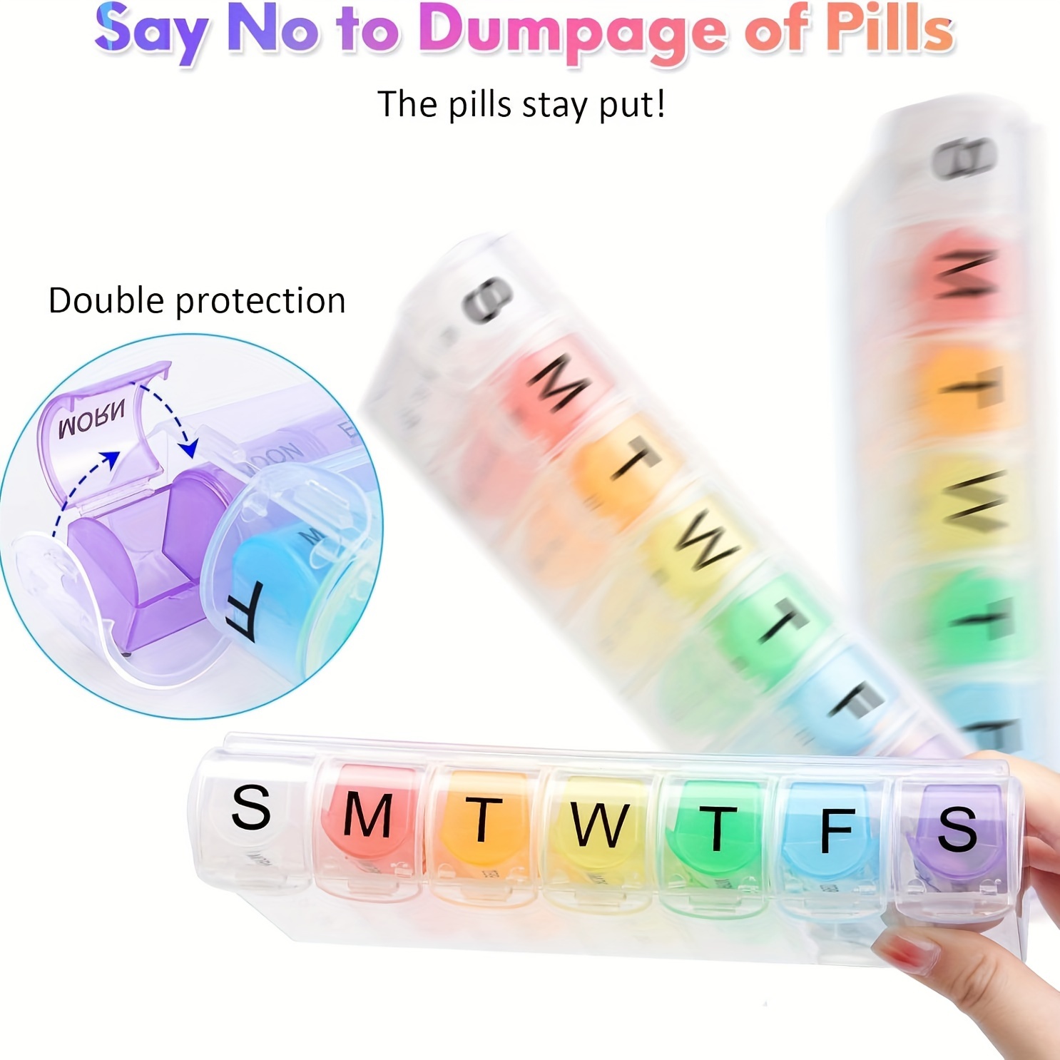 Portable Travel Pill Box 7 Days 28 Grids Pill Cases Container Weekly Rainbow Pill Organizer Storage for Vitamin Medicine Fish Oils Supplements  Easy to Open