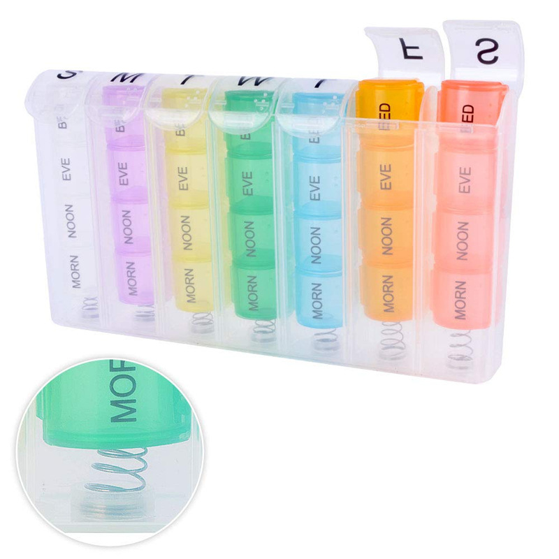 Portable Travel Pill Box 7 Days 28 Grids Pill Cases Container Weekly Rainbow Pill Organizer Storage for Vitamin Medicine Fish Oils Supplements  Easy to Open