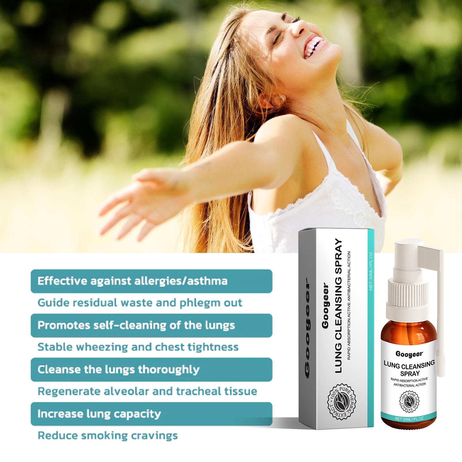 Lung Cleansing Spray Body Treatment Herbal Lung Clear Detox for Smokers Breathing Comfort Throat Cough Relief