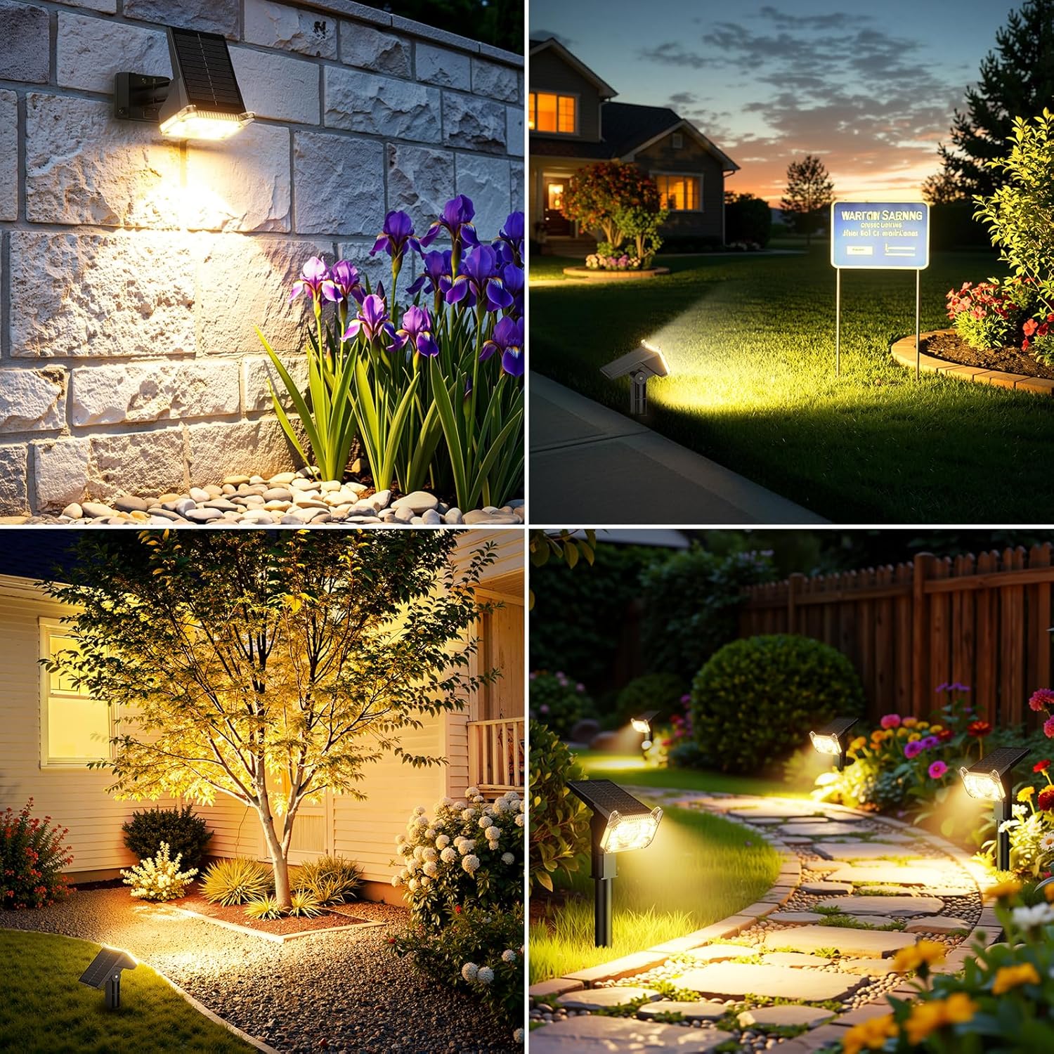 4 Pack Solar Spot Lights Outdoor Garden 68 LED Solar Lights Outdoor Garden with 2 Modes 1200mAh Battery Solar Powered Stake Light IP65 Waterproof Auto ON/Off Up