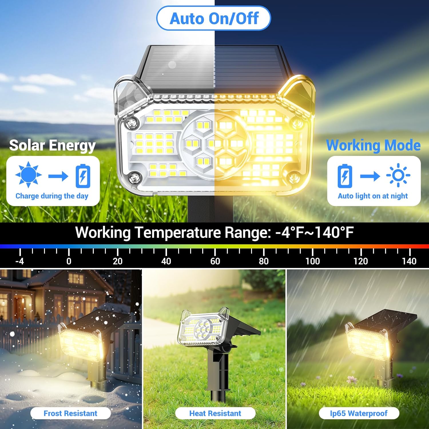4 Pack Solar Spot Lights Outdoor Garden 68 LED Solar Lights Outdoor Garden with 2 Modes 1200mAh Battery Solar Powered Stake Light IP65 Waterproof Auto ON/Off Up