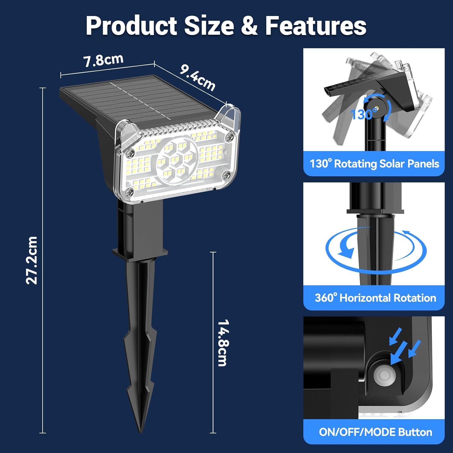 4 Pack Solar Spot Lights Outdoor Garden 68 LED Solar Lights Outdoor Garden with 2 Modes 1200mAh Battery Solar Powered Stake Light IP65 Waterproof Auto ON/Off Up