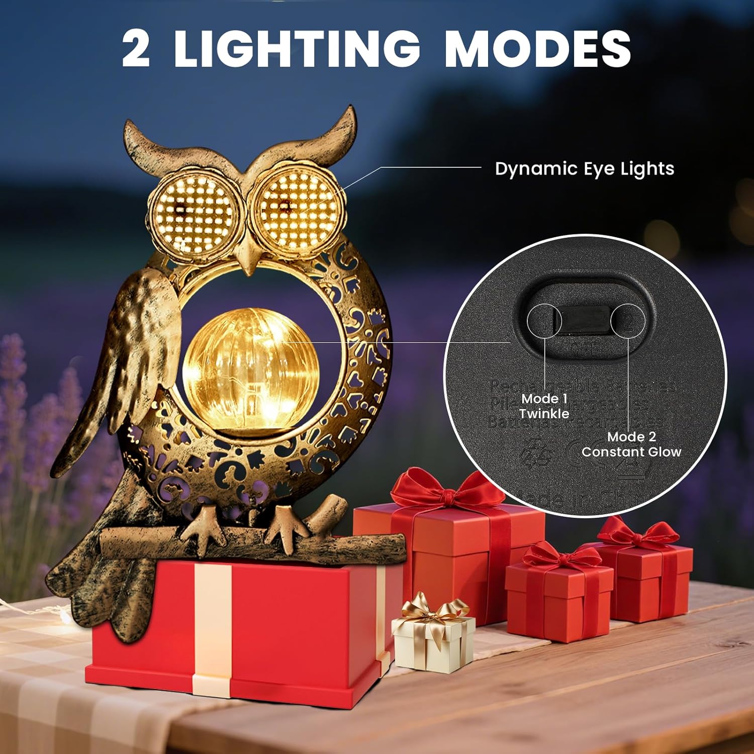 (Bronze) Solar Lights Outdoor Garden-Weatherproof Solar Garden Lights with Auto On Off 2 Mode LED Lights Dynamic Eye Lighting for Patio Yard Pathway Birthday Gifts