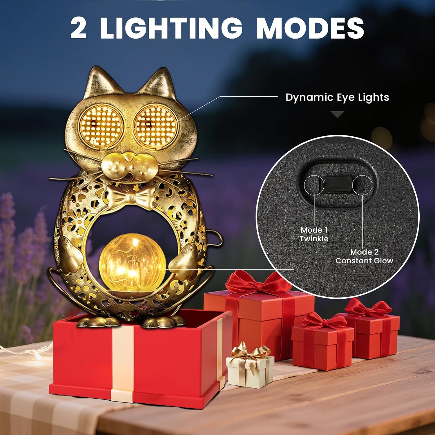 (Bronze) Solar Lights Outdoor Garden-Weatherproof Solar Garden Lights with Auto On Off 2 Mode LED Lights Dynamic Eye Lighting for Patio Yard Pathway Birthday Gifts