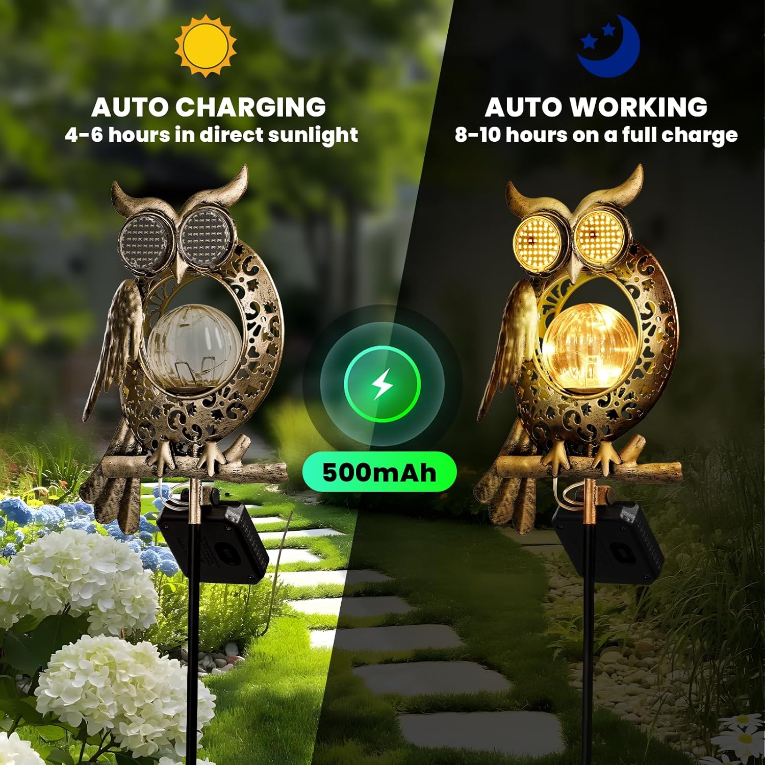 (Bronze) Solar Lights Outdoor Garden-Weatherproof Solar Garden Lights with Auto On Off 2 Mode LED Lights Dynamic Eye Lighting for Patio Yard Pathway Birthday Gifts