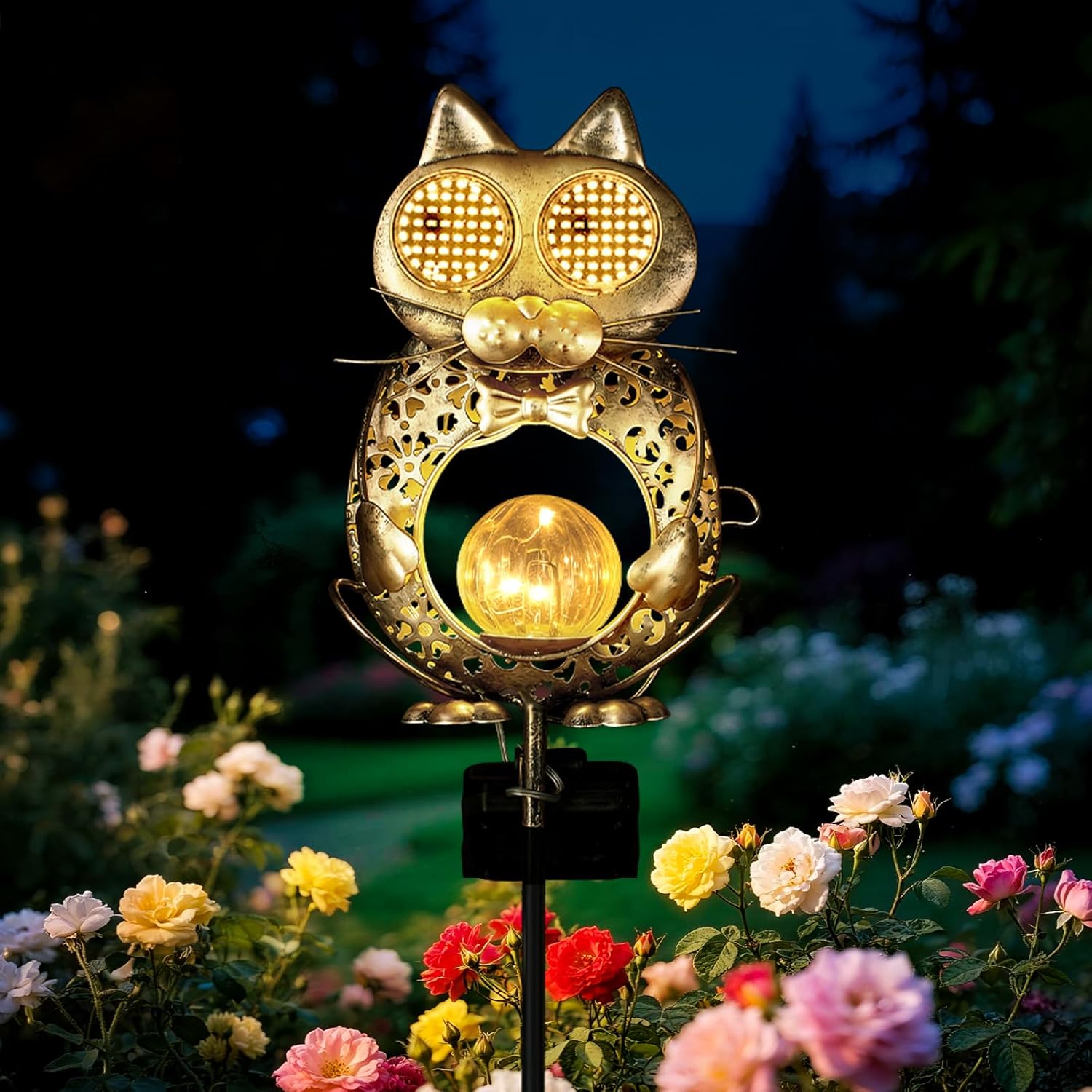 (Bronze) Solar Lights Outdoor Garden-Weatherproof Solar Garden Lights with Auto On Off 2 Mode LED Lights Dynamic Eye Lighting for Patio Yard Pathway Birthday Gifts