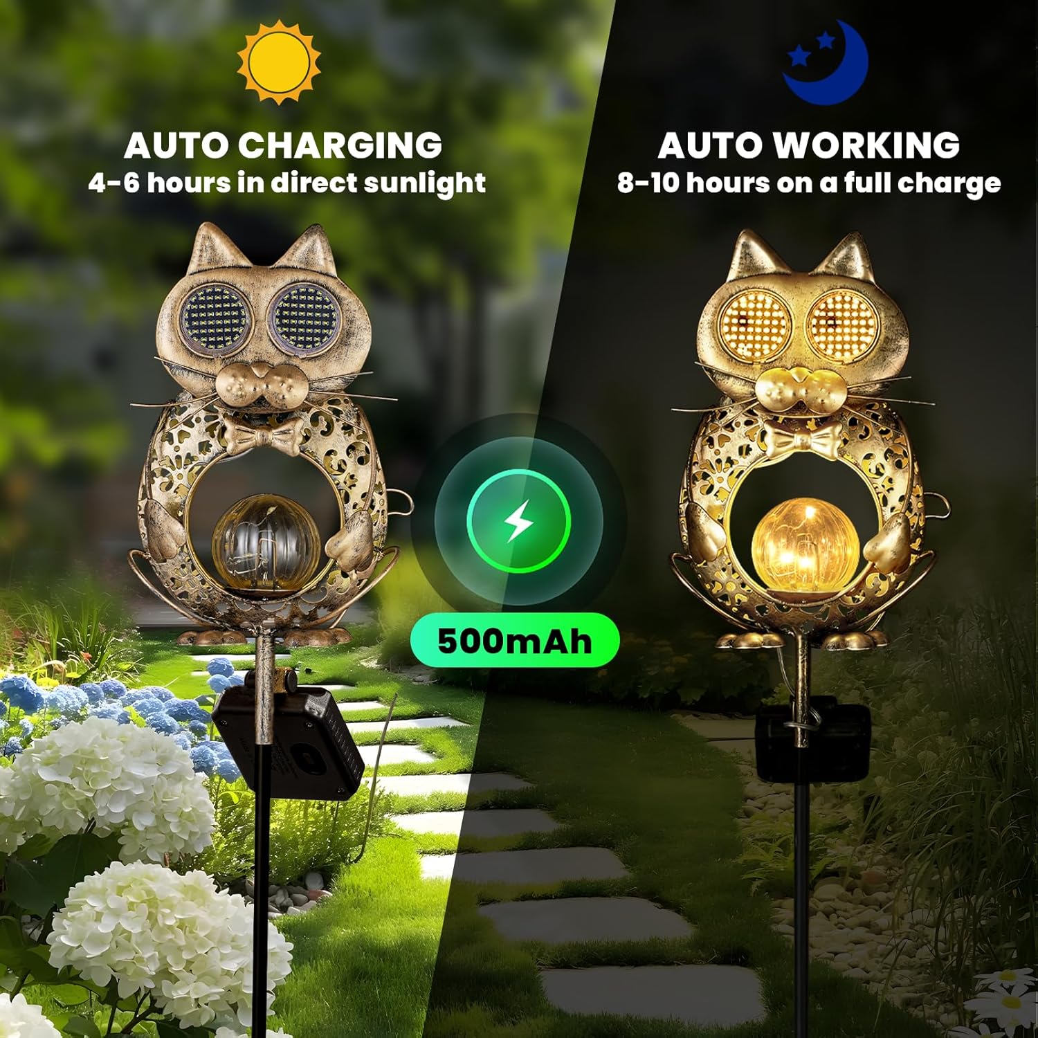 (Bronze) Solar Lights Outdoor Garden-Weatherproof Solar Garden Lights with Auto On Off 2 Mode LED Lights Dynamic Eye Lighting for Patio Yard Pathway Birthday Gifts