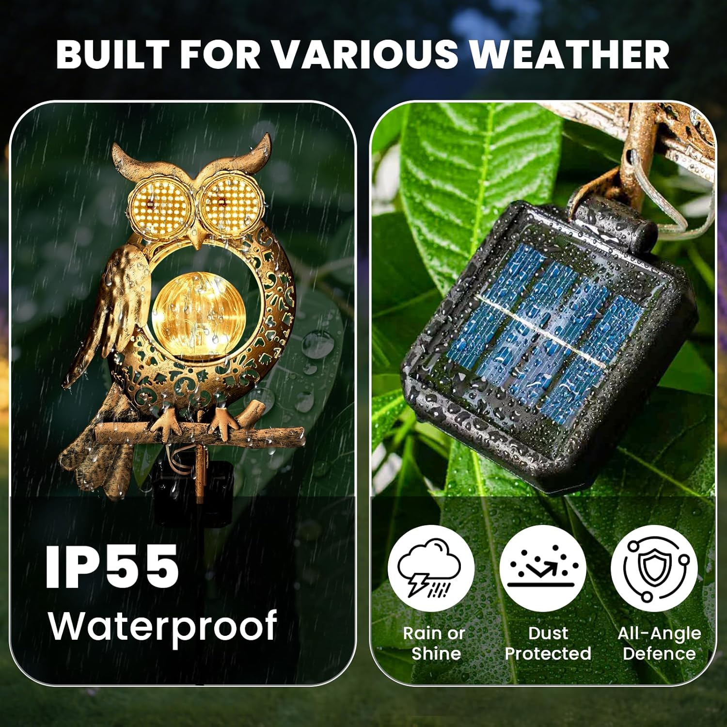(Bronze) Solar Lights Outdoor Garden-Weatherproof Solar Garden Lights with Auto On Off 2 Mode LED Lights Dynamic Eye Lighting for Patio Yard Pathway Birthday Gifts