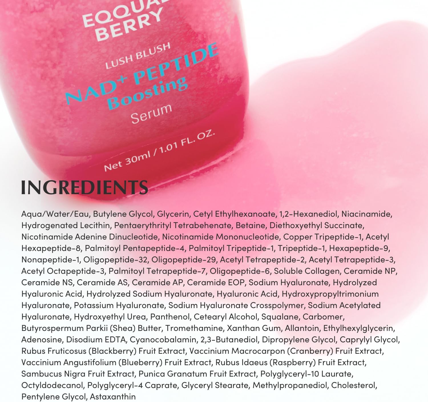 EQQUALBERRY NAD Peptide Boosting Smoothie Serum 30ml Hydrating Vitality-Supporting Face Serum NAD Multi-Peptide Blend Ceramide Complex Lightweight Daily Boost