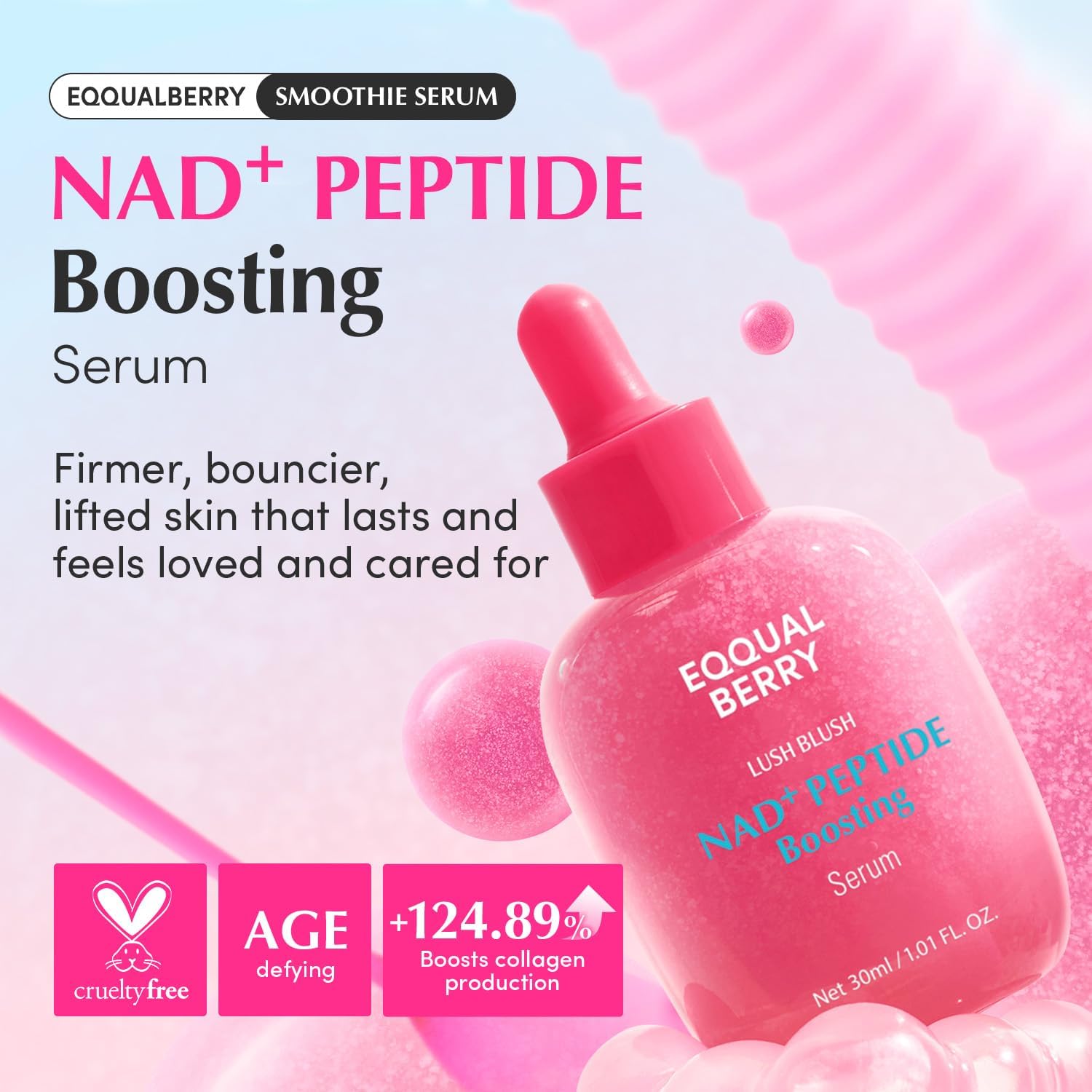 EQQUALBERRY NAD Peptide Boosting Smoothie Serum 30ml Hydrating Vitality-Supporting Face Serum NAD Multi-Peptide Blend Ceramide Complex Lightweight Daily Boost