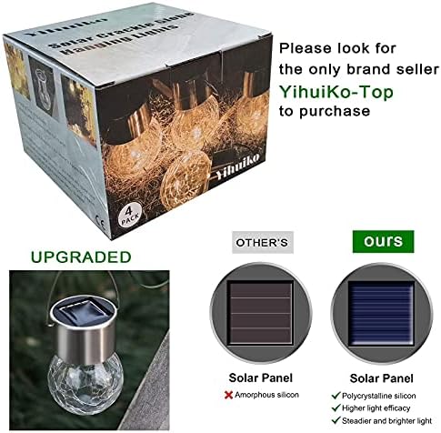 (8 pcs) Hanging Solar Ball Lights Upgrade Cracked Glass Hanging Ball Lights Last Longer Waterproof Outdoor Lanterns Decorative Globe Lights Solar Lighting for Garden Pa