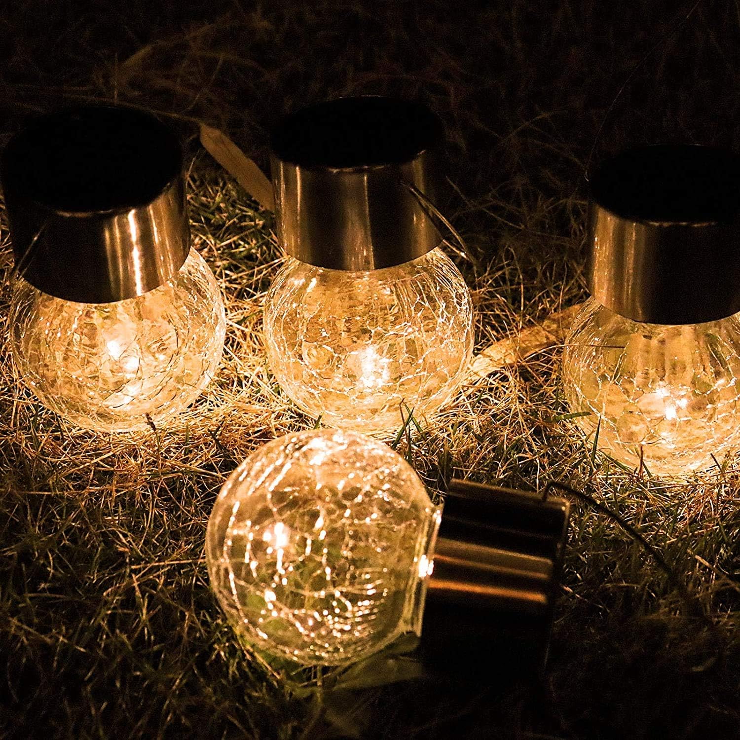 (8 pcs) Hanging Solar Ball Lights Upgrade Cracked Glass Hanging Ball Lights Last Longer Waterproof Outdoor Lanterns Decorative Globe Lights Solar Lighting for Garden Pa