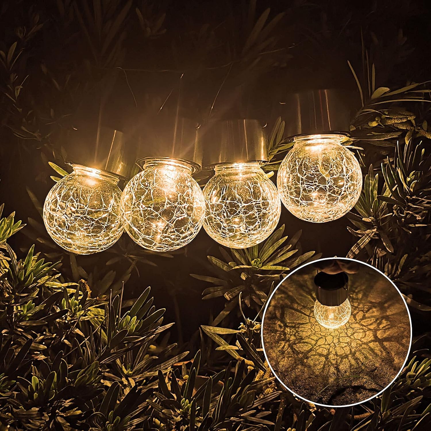 (8 pcs) Hanging Solar Ball Lights Upgrade Cracked Glass Hanging Ball Lights Last Longer Waterproof Outdoor Lanterns Decorative Globe Lights Solar Lighting for Garden Pa
