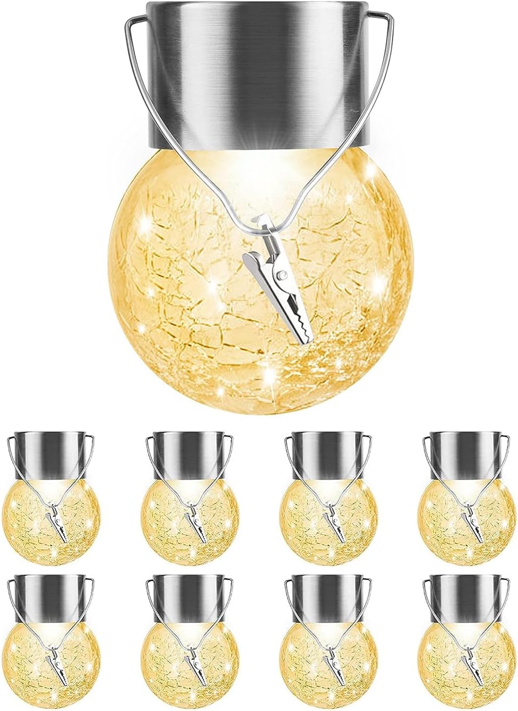 (8 pcs) Hanging Solar Ball Lights Upgrade Cracked Glass Hanging Ball Lights Last Longer Waterproof Outdoor Lanterns Decorative Globe Lights Solar Lighting for Garden Pa
