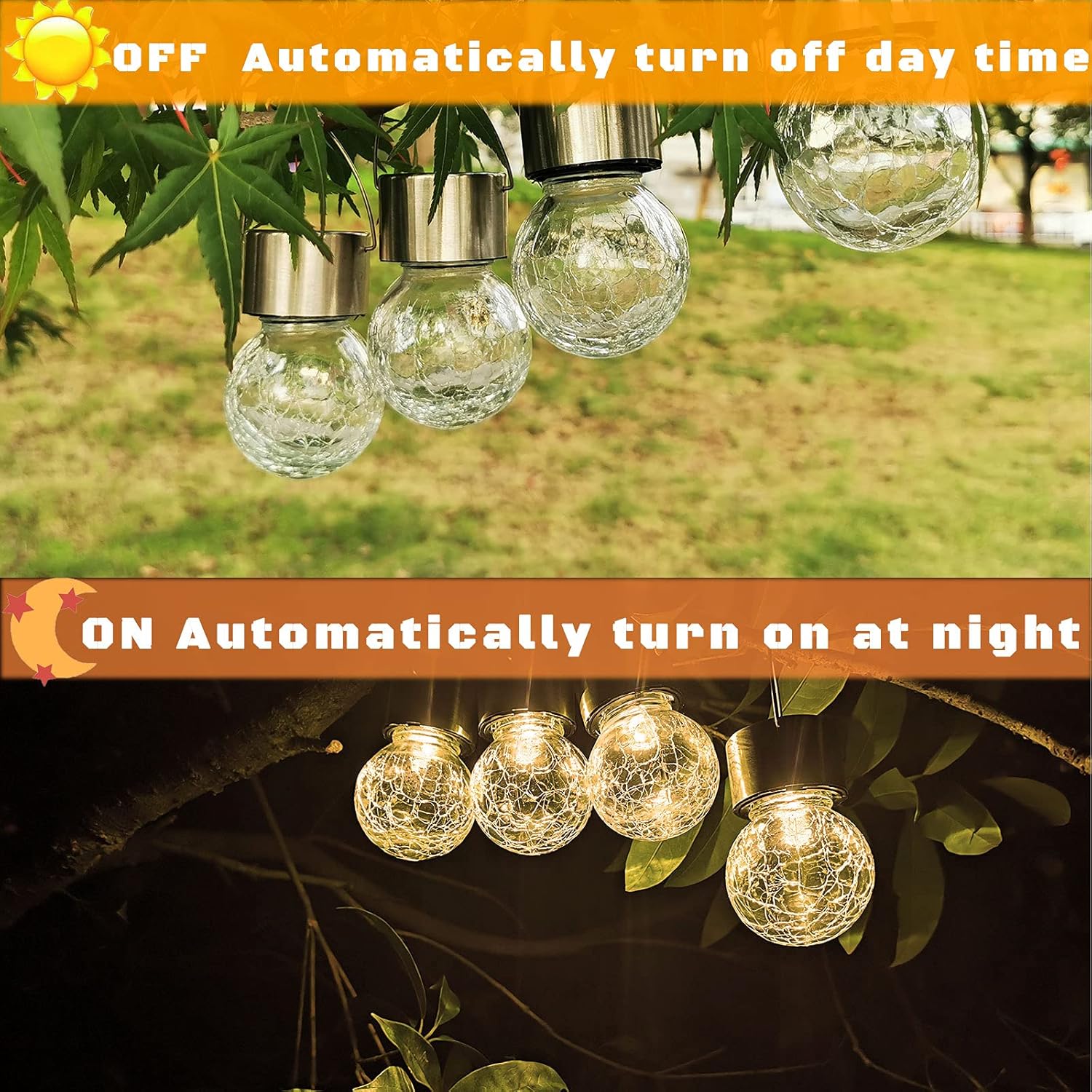 (8 pcs) Hanging Solar Ball Lights Upgrade Cracked Glass Hanging Ball Lights Last Longer Waterproof Outdoor Lanterns Decorative Globe Lights Solar Lighting for Garden Pa