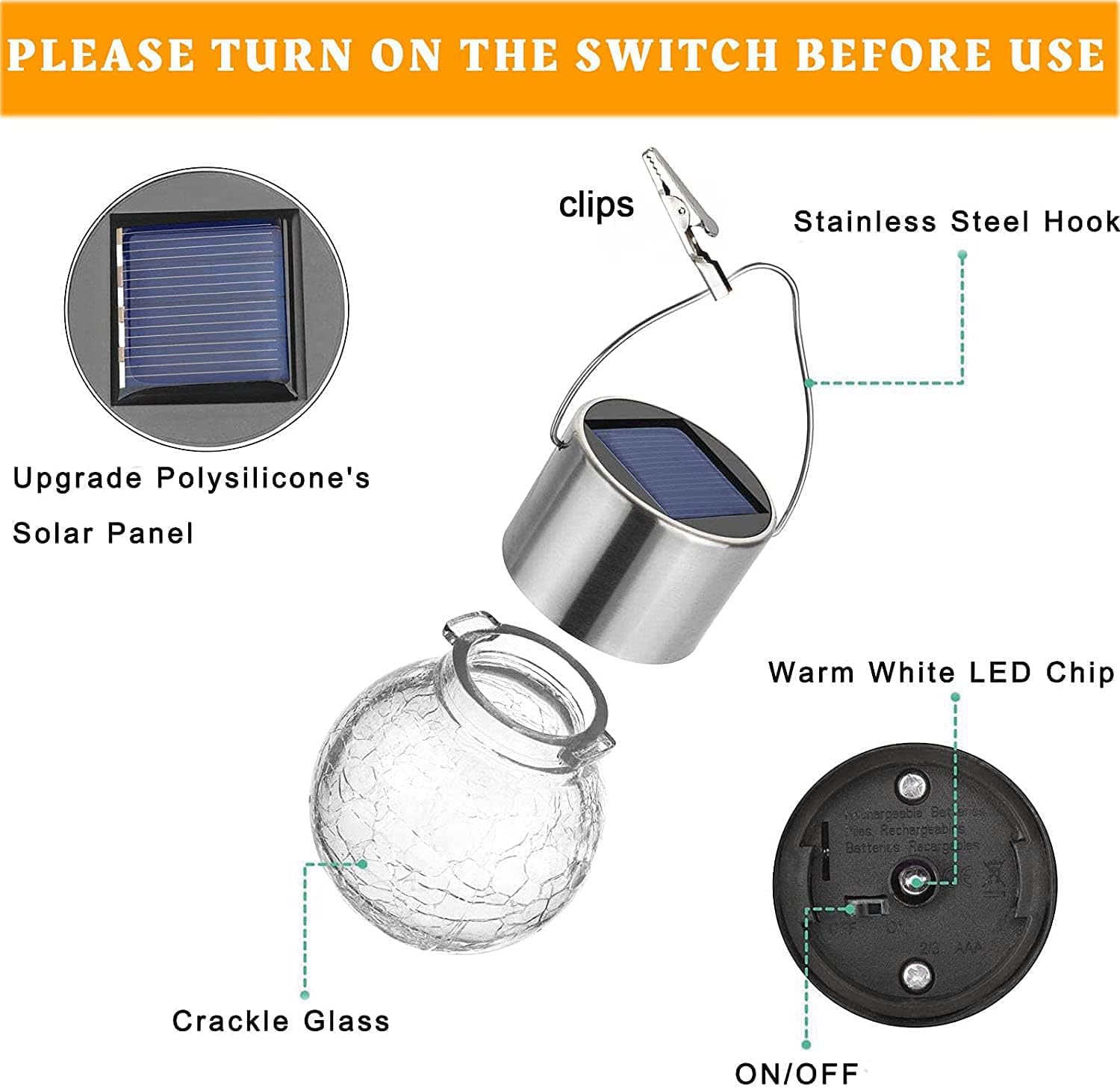 (8 pcs) Hanging Solar Ball Lights Upgrade Cracked Glass Hanging Ball Lights Last Longer Waterproof Outdoor Lanterns Decorative Globe Lights Solar Lighting for Garden Pa