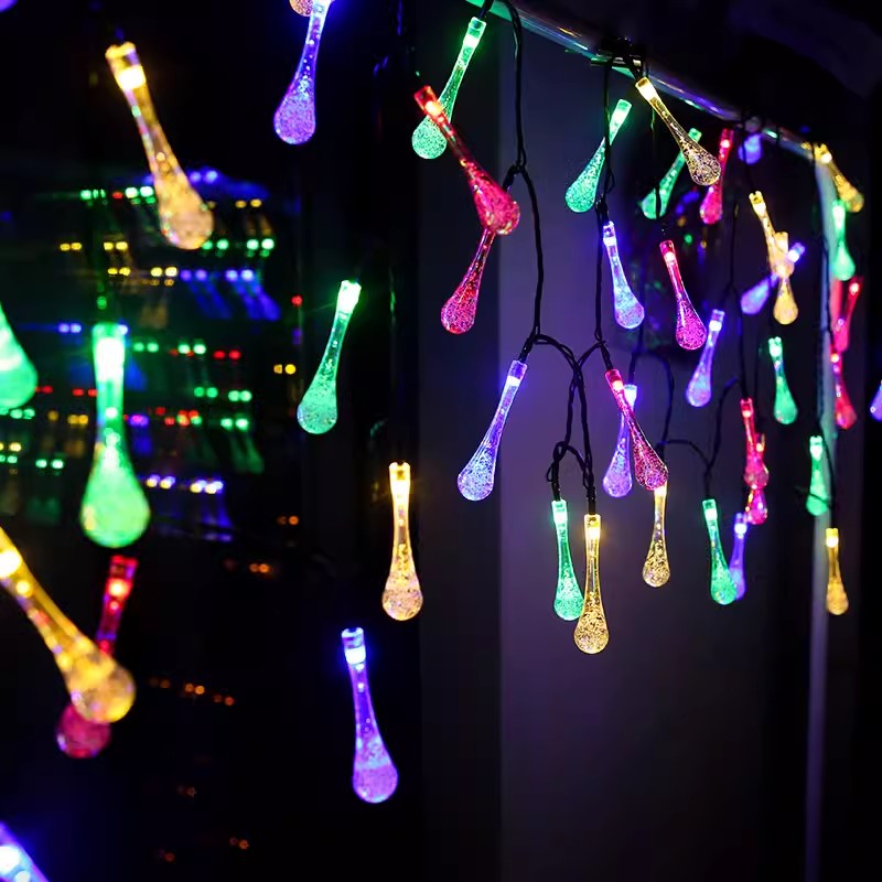 (Warm White) Water Droplets Solar String Lights Waterproof Outdoor Decoration Garland Fariy Lights Christmas Wedding Party Garden