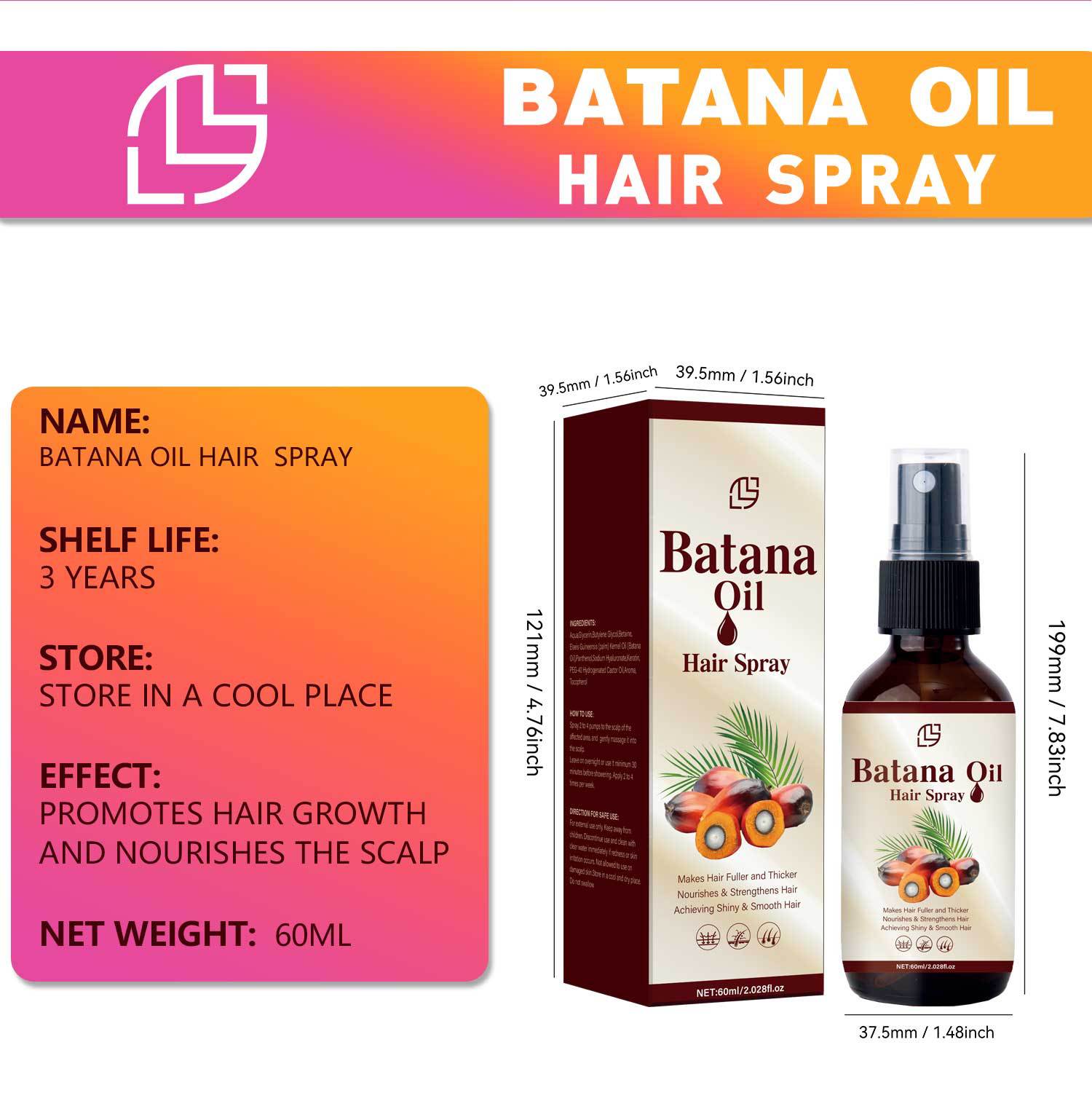 Batana Hair Spray Nourishing Strengthening Smoothing For Dry Damaged Hair Daily Scalp And Strand Care 60ml
