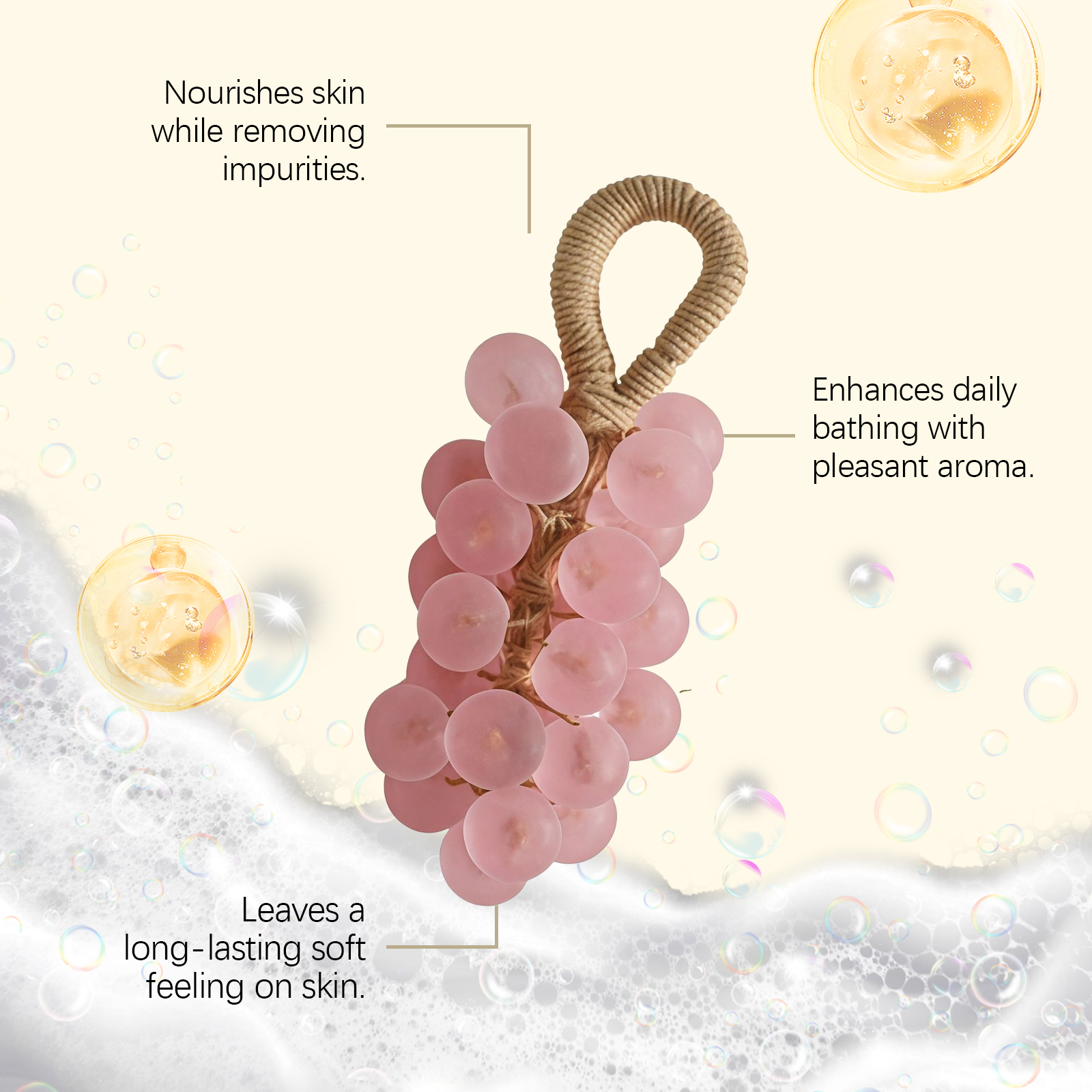 Peach Round Grape Soap Handmade Diy Gem Transparent Grape String Mild Cleansing Hand Skin Care