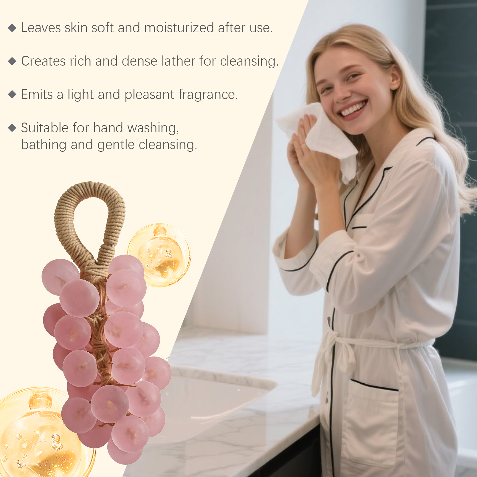Peach Round Grape Soap Handmade Diy Gem Transparent Grape String Mild Cleansing Hand Skin Care